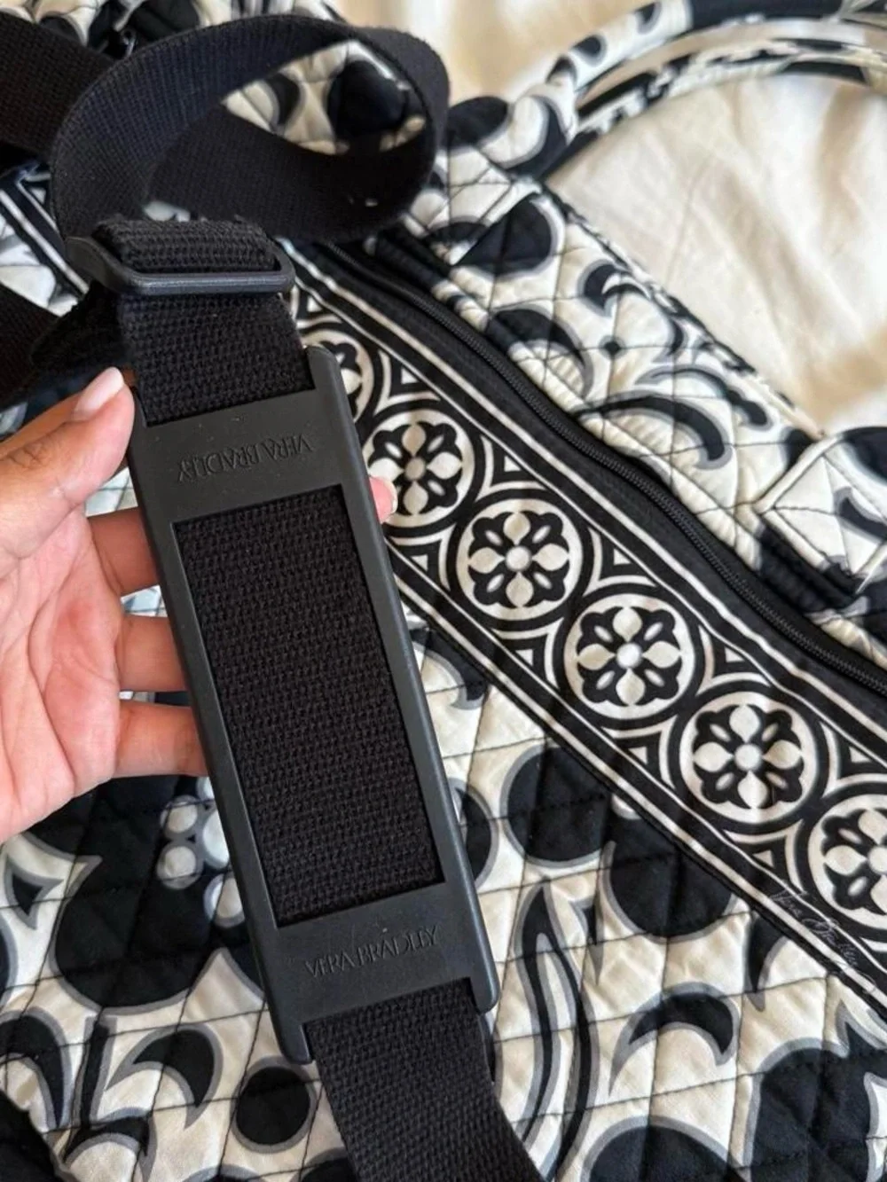 Vera Bradley Black and White Quilted Floral Tote